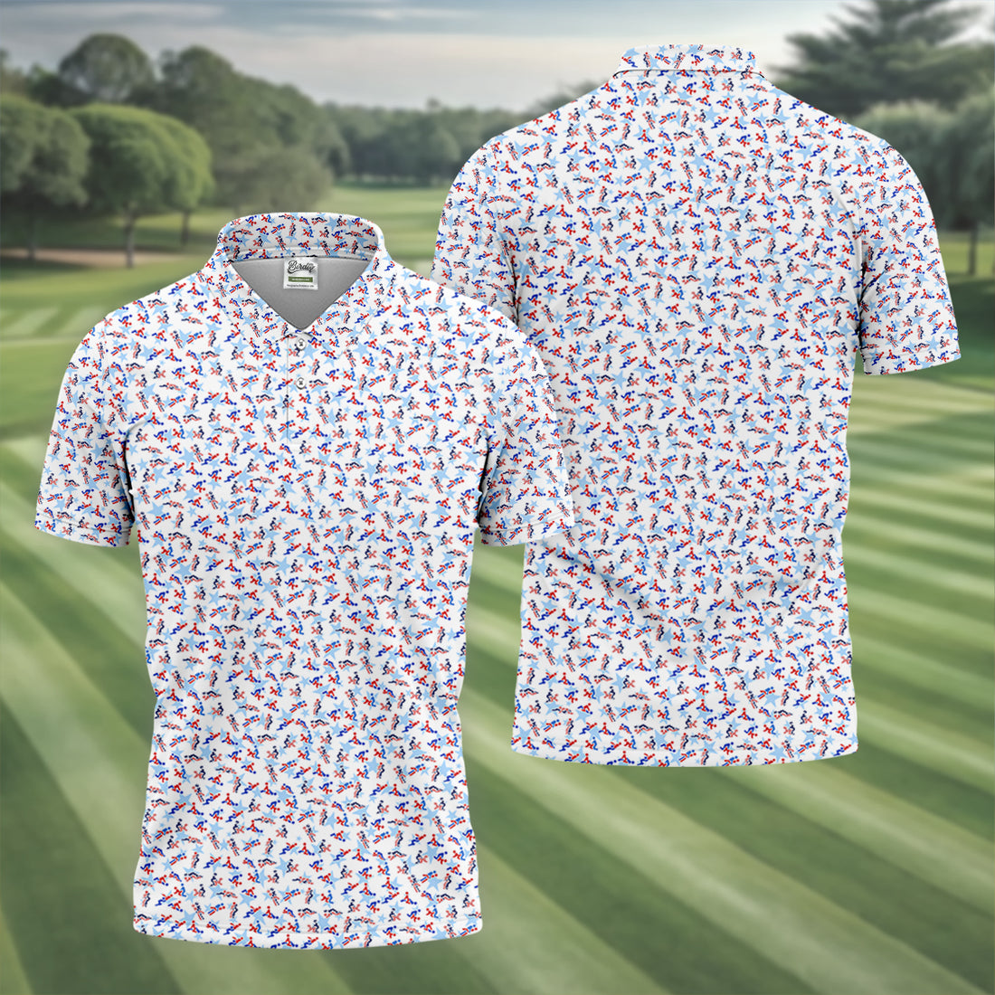 Funny Stick Figure Naughty Couple Red White Blue Polo Shirts For Men, 250th Anniversary Golf Shirts For Men