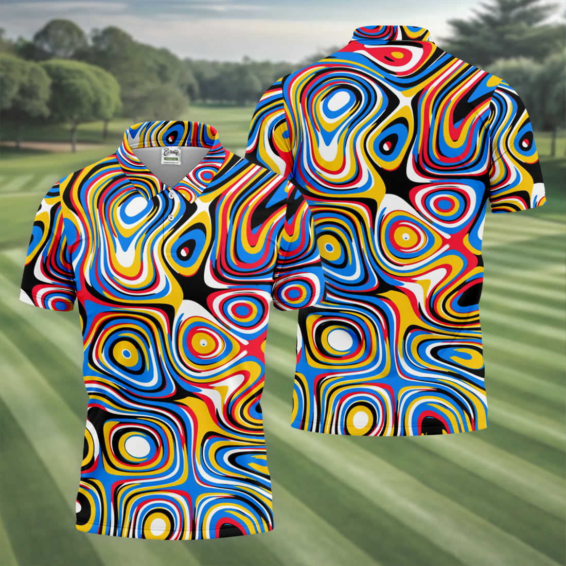 Blue And Yellow Fluid Art Cool Golf Shirt, Golf Tops For Men, Golf Shirts For Men, Golf Gift For Men