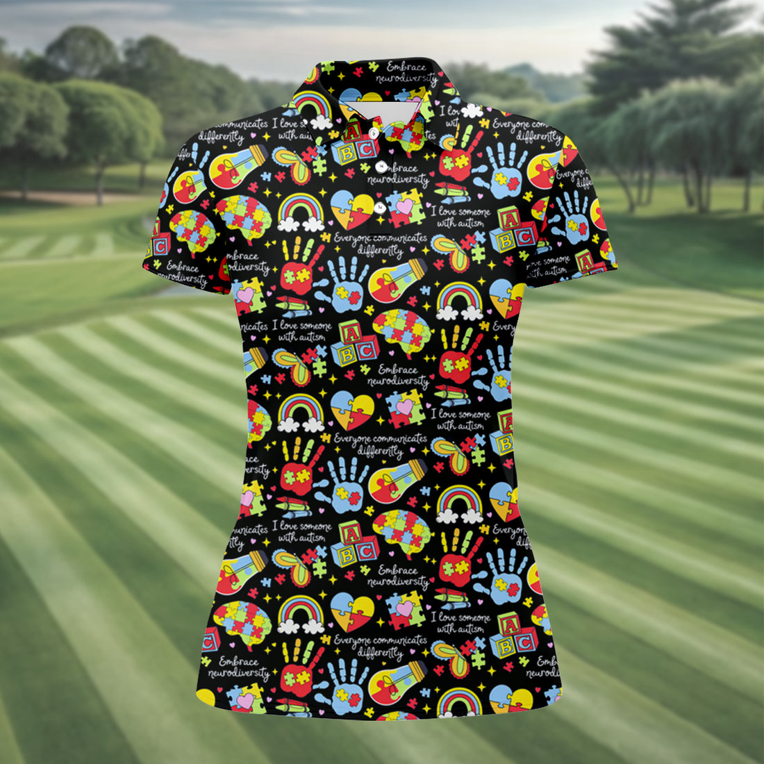 I Love Someone With Autism Black Golf Shirt, Autism Awareness Color Ladies Golf Shirts, Ladies Golf Polos