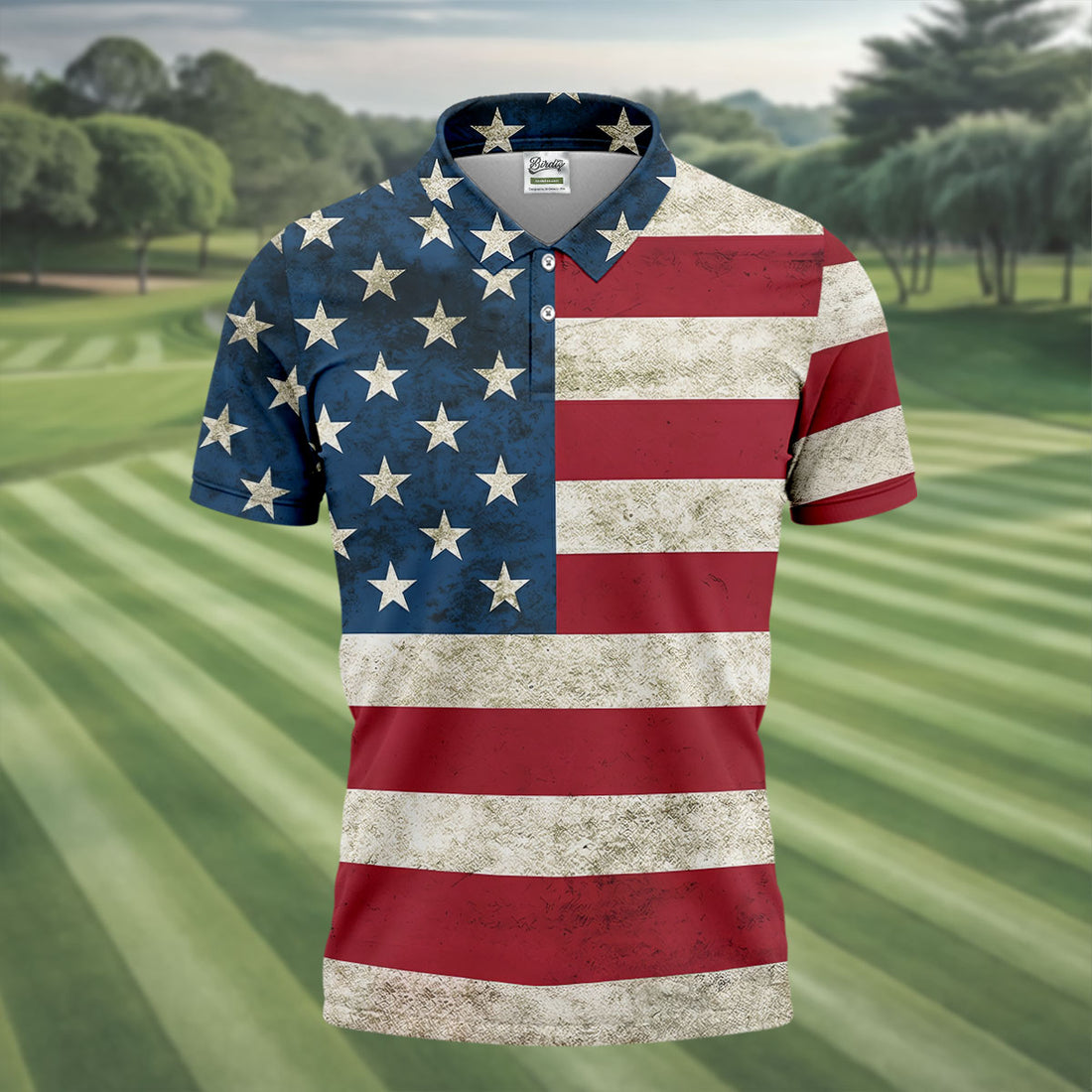 Distressed US Flag Golf Shirt, 250 Years Patriotic 4th Of July Golf Shirts For Men