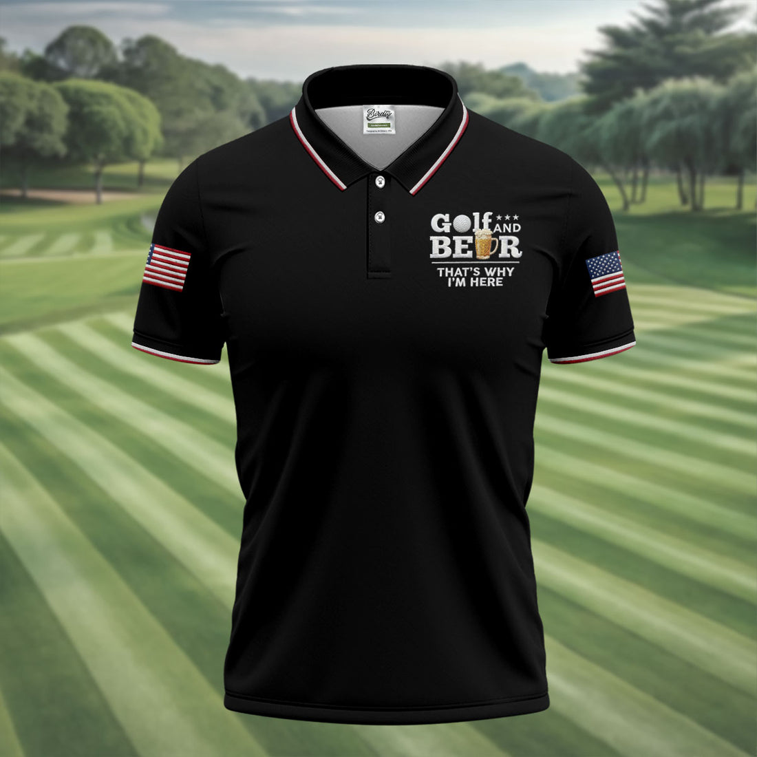 Golf And Beer That's Why I'm Here 250 Years US Flag Golf Shirt, Patriotic 4th Of July Golf Shirts For Men