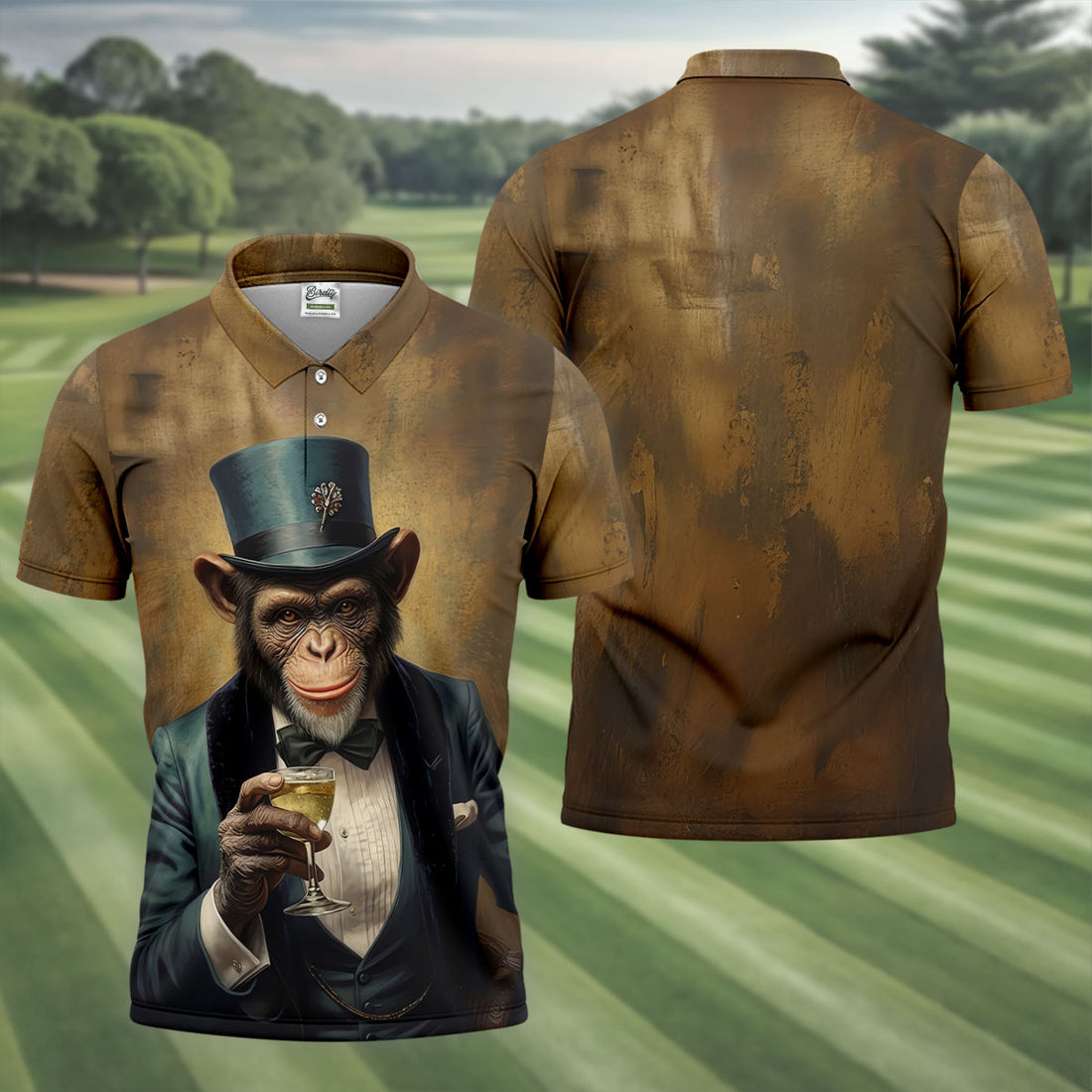 Monkey Gentleman Champagne Society Hawaiian Golf Shirt, Men's Golf Shirt, Polo Shirts For Men