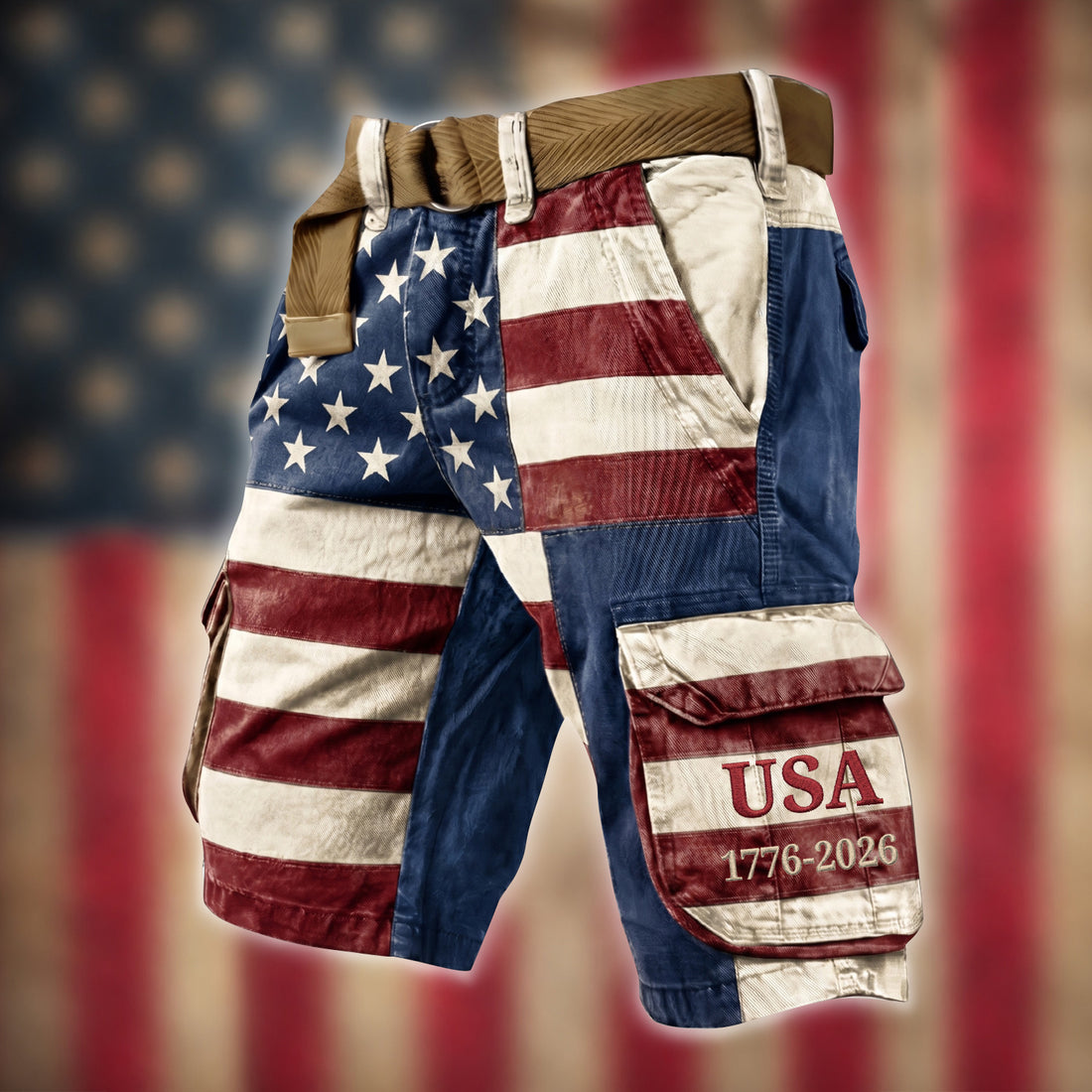 Vintage American Flag Cargo Shorts, USA 250 Patriotic Shorts, Men's Cargo Shorts