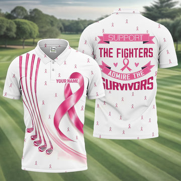 Support The Fighters Custom Pink Ribbon Golf Shirt, Polo Shirts For Men, Mens Golf Shirts