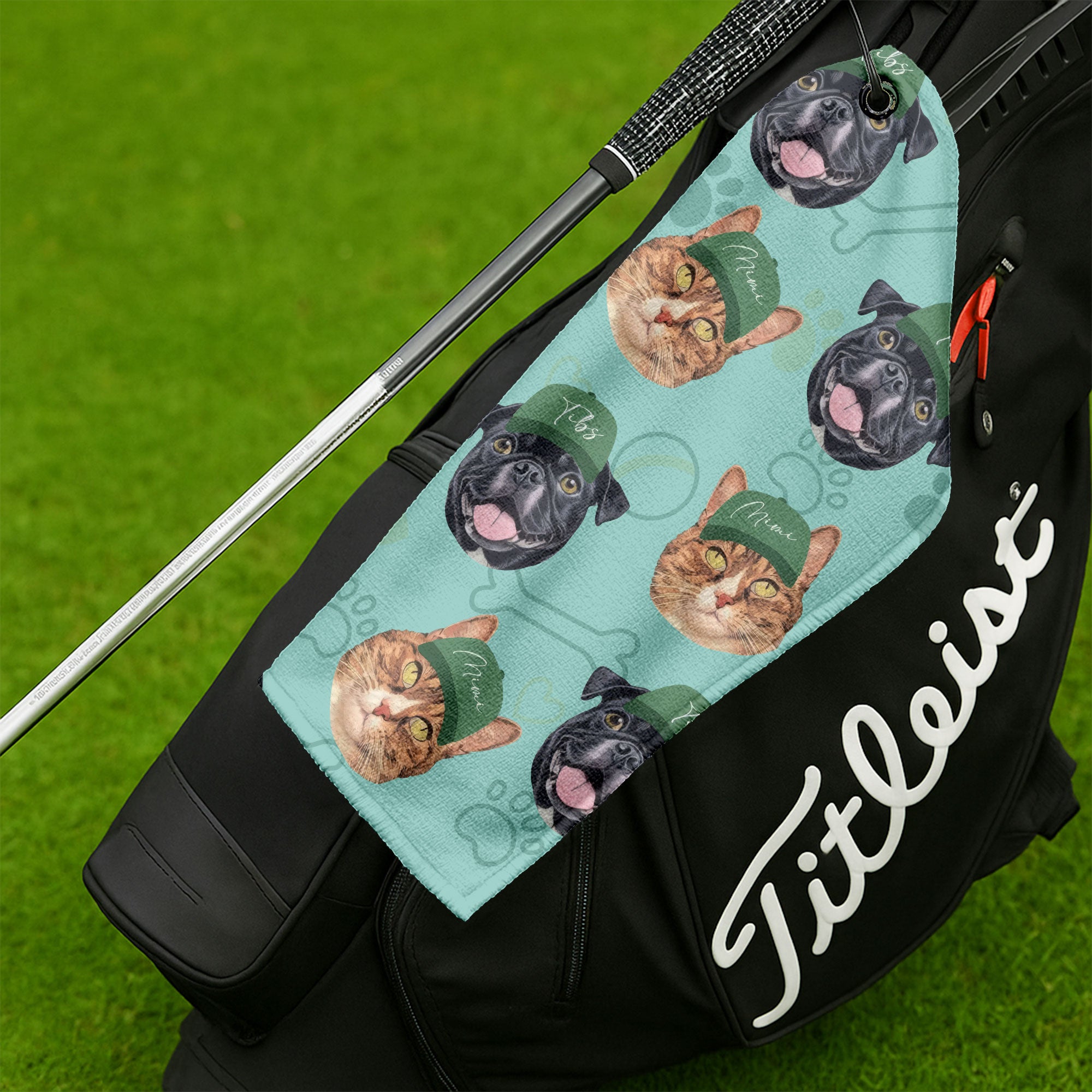 BirdieTee golf towel grommet and hook detail