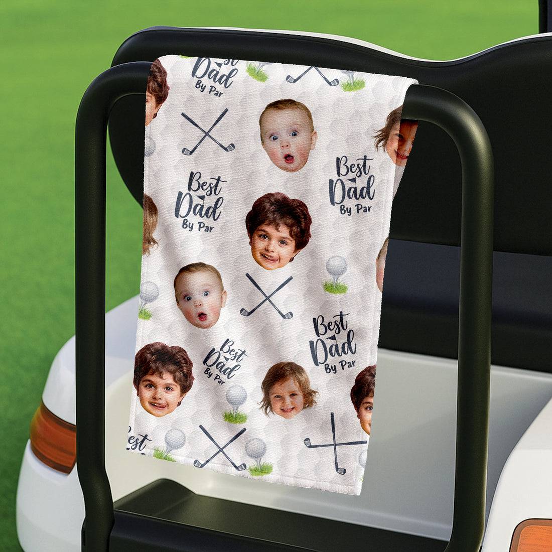Best Dad By Par Golf Towel, Custom Golf Towel With Kids Photo, Golf Rag, Christmas Golf Gift
