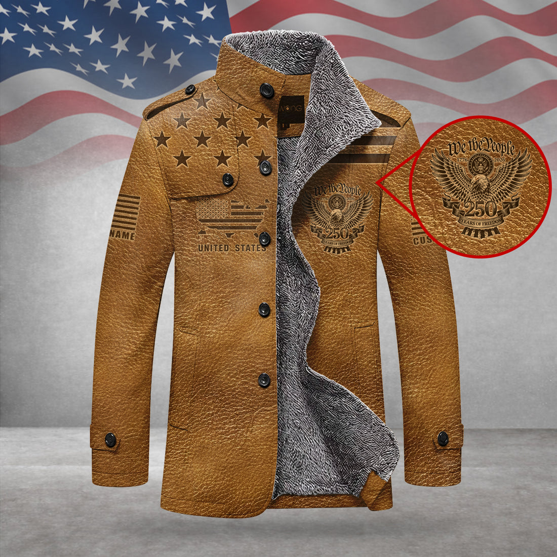 We The People 250th Anniversary Men's Cold Premium Weather Jacket, Long Leather Jacket, Leather Trench Coat