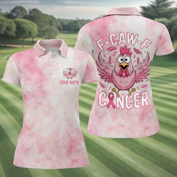 Custom F Caw F Breast Cancer Polo Shirt, Women’s Golf Polo, Printed Golf Shirt