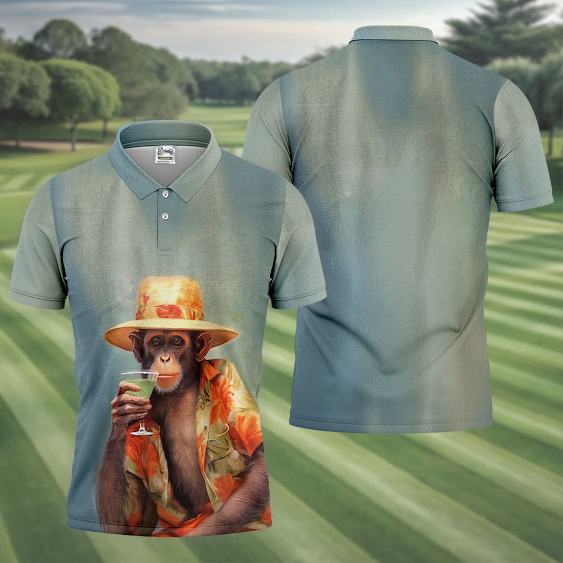 Tropical Monkey Mist Blue Hawaiian Golf Shirt, Men's Golf Shirt, Polo Shirts For Men