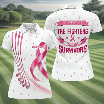 Support The Fighters Custom Pink Ribbon Golf Shirt, Ladies Golf Top, Golf Shirts For Women