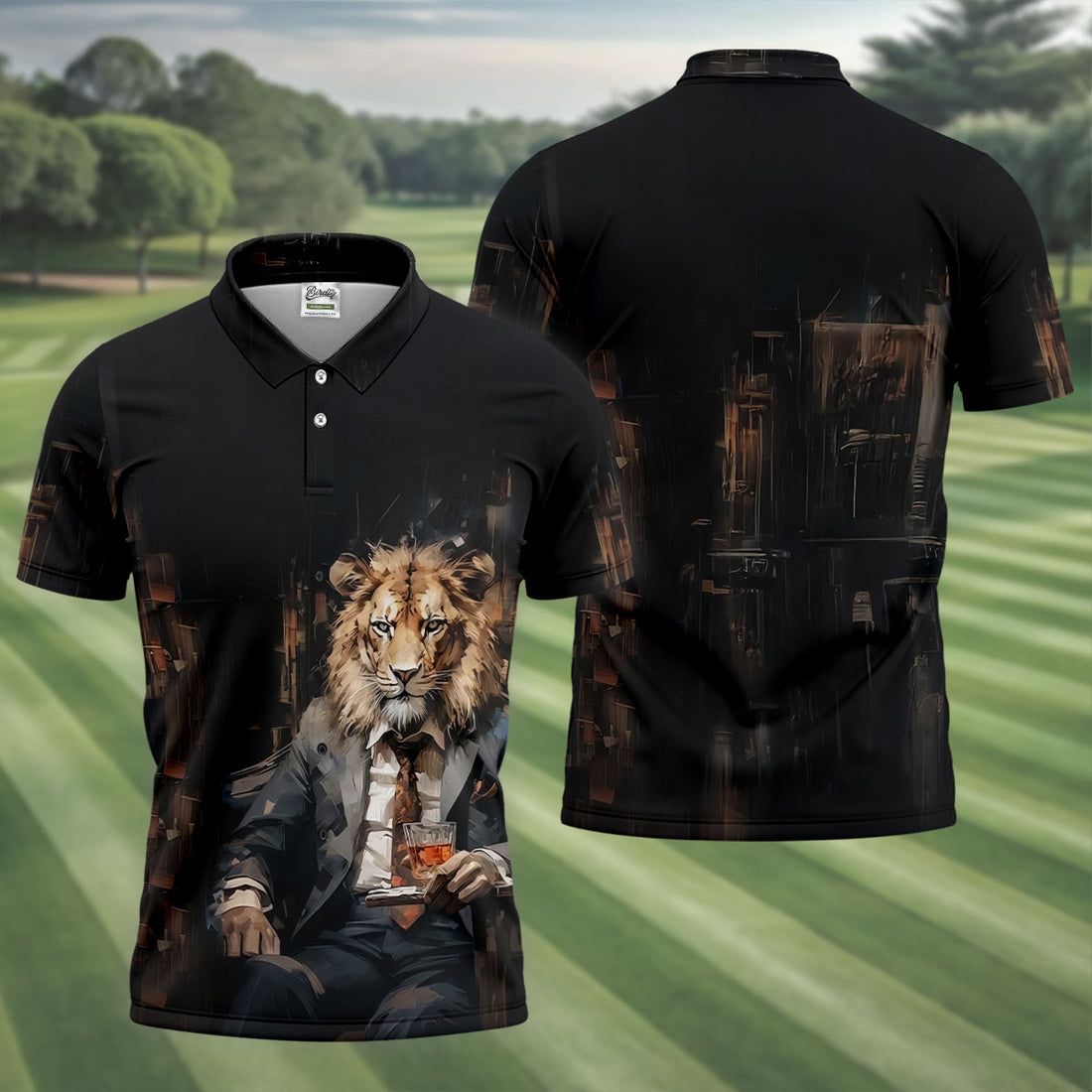 Lion Gentleman Midnight Whiskey Hawaiian Golf Shirt, Men's Golf Shirt, Polo Shirts For Men
