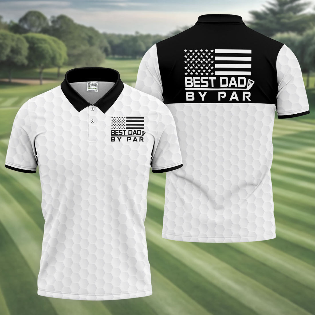 Best Dad By Par Golf Ball Pattern US Flag Print Father's Day Golf Shirt, Golf Gift For Dad