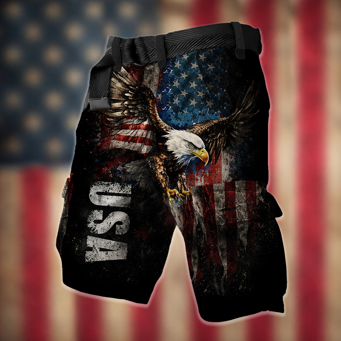 Patriotic Bald Eagle USA Cargo Shorts, American Flag Military Shorts, Men's Cargo Shorts