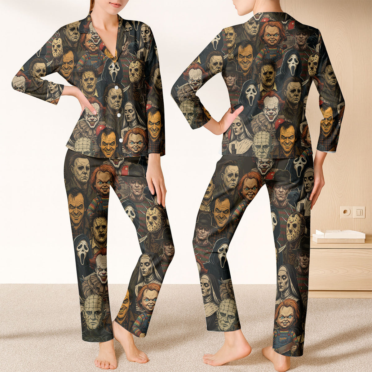 Movie Pyjamas Horror Halloween Character Pajama Set Long Sleeve, Horror Movie Pajama ...