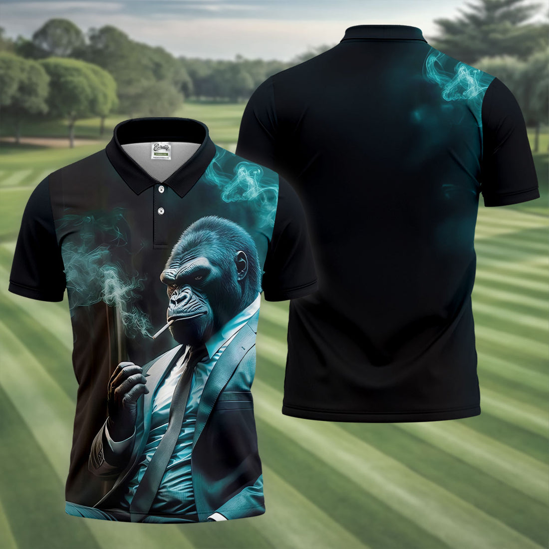 Gorilla Executive Midnight Smoke Hawaiian Golf Shirt, Men's Golf Shirt, Polo Shirts For Men