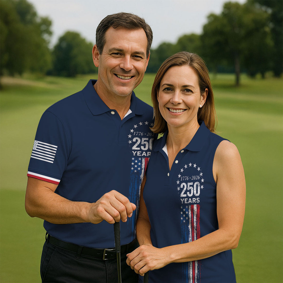 250 Years Celebration American Flag Men's Golf Shirt, 4th of July Golf Shirt