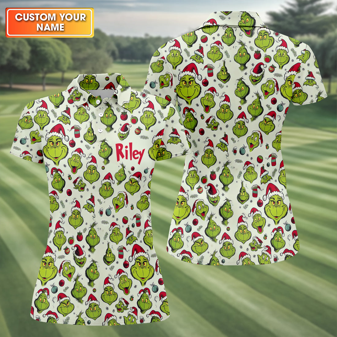 Merry Grinchmas The Green Monster Women's Golf Shirts, Ladies Golf Tops, Christmas Golf Shirt