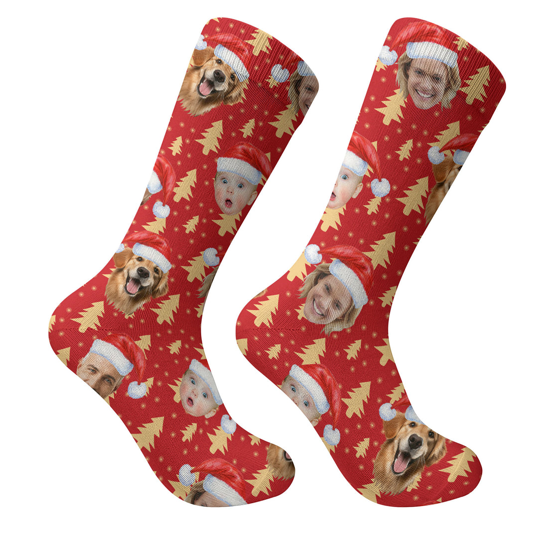 Custom Face Golden Pine Tree Red Golf Socks, Christmas Golf Gift, Custom Golf Accessories