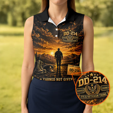Custom DD-214 Sunset Soldier Golf Polo Shirt, Womens Golf Polo, Veterans Day Shirt