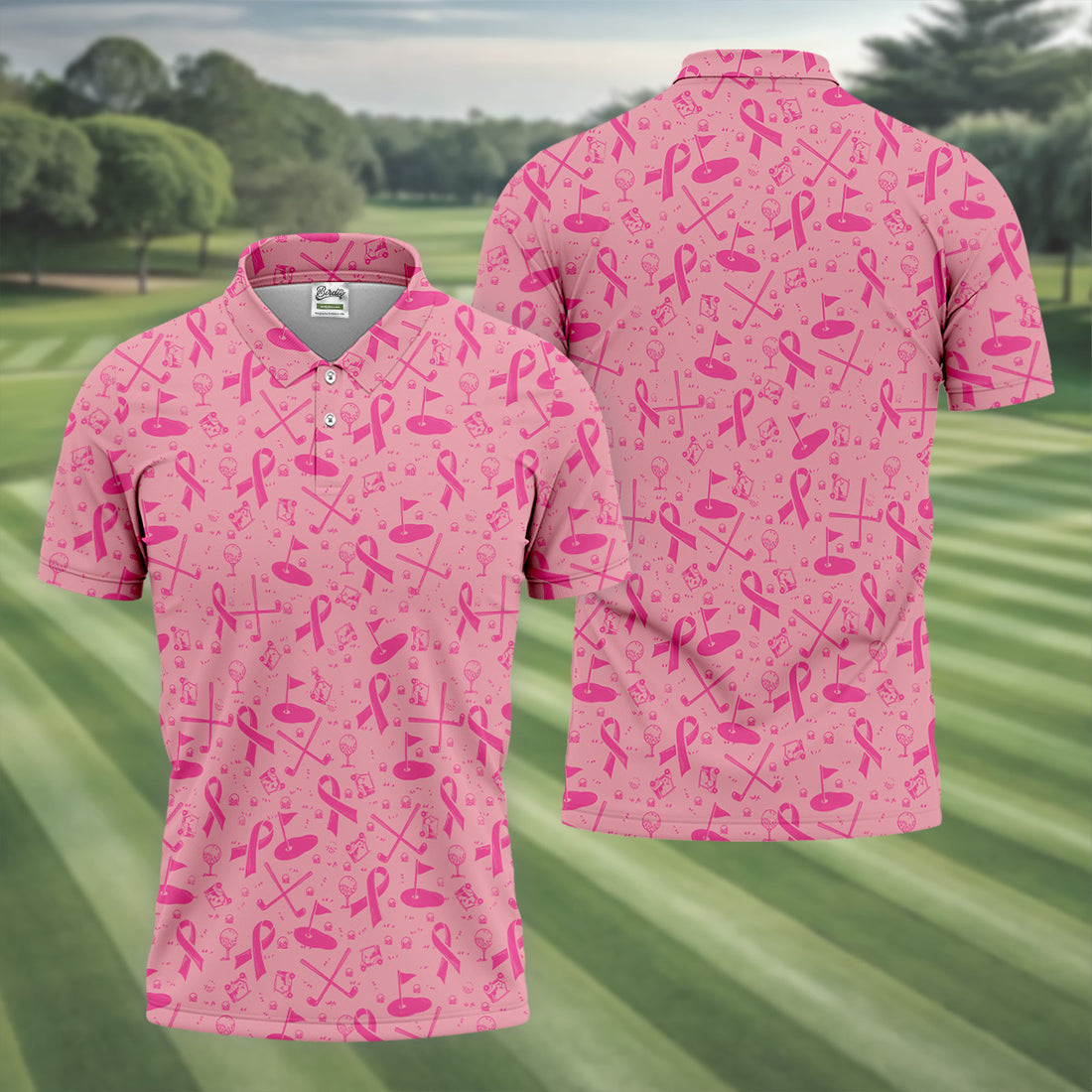 Awareness Ribbon Light Pink Golf Shirt, Cancer Awareness Shirt, Polo Shirts For Men