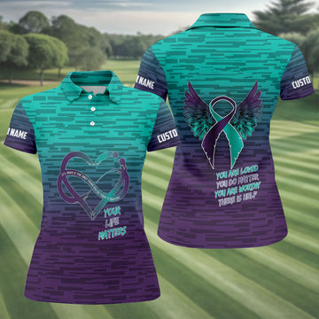 Suicide Prevention Ribbon Wings Golf Polo Shirt, Women’s Golf Polo, Golf Shirts For Women