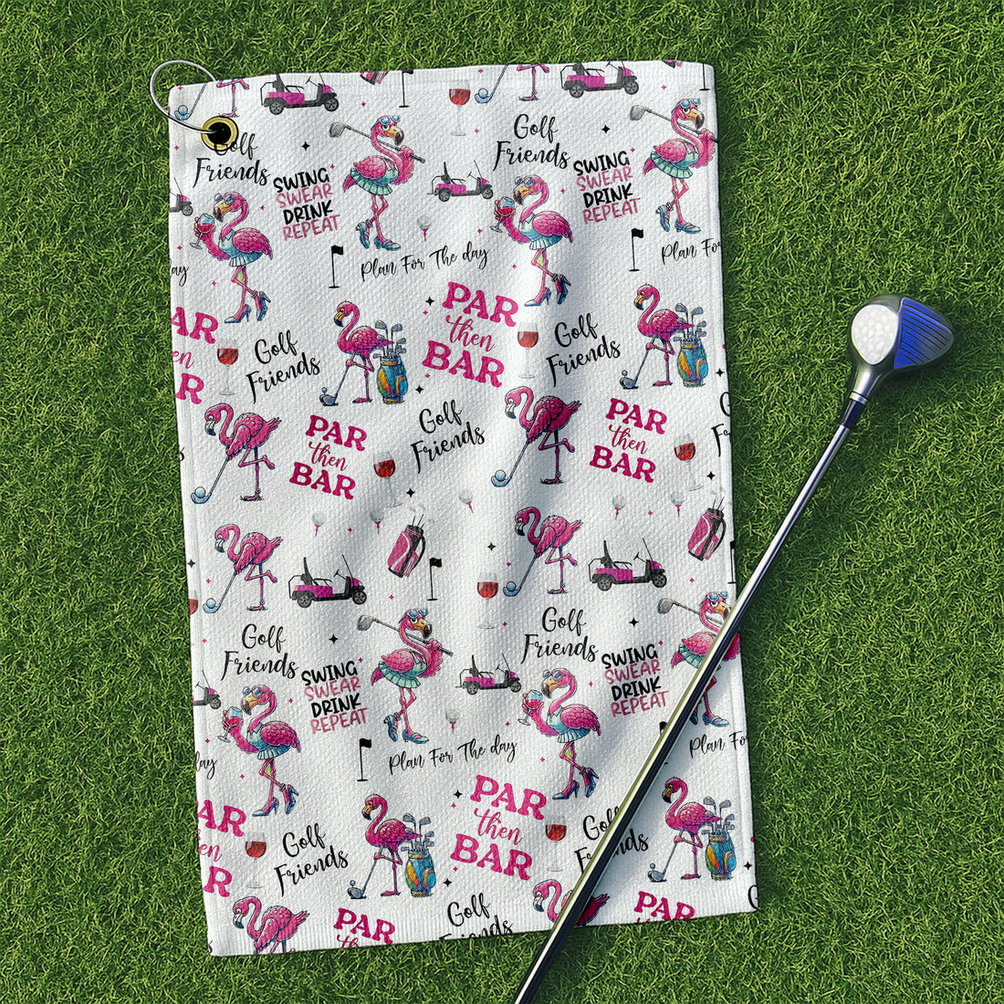 Flamingo Par Then Bar Golf Towel, Golf Rag, Golf Towel Women, Ladies Golf Gift