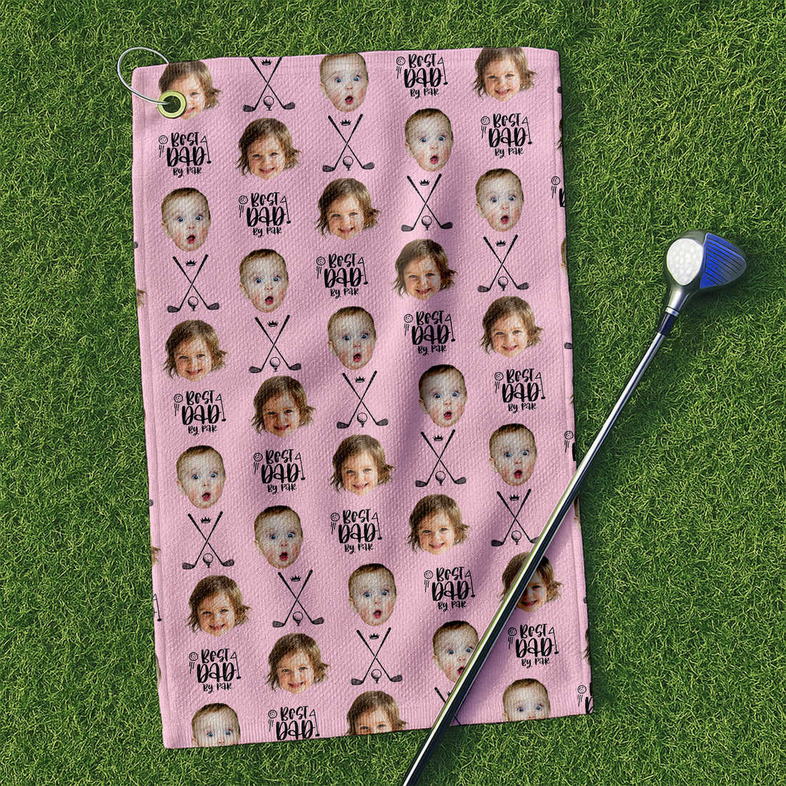 Best Dad By Par Pink Golf Towel, Custom Golf Towel With Kids Photo, Christmas Golf Gift