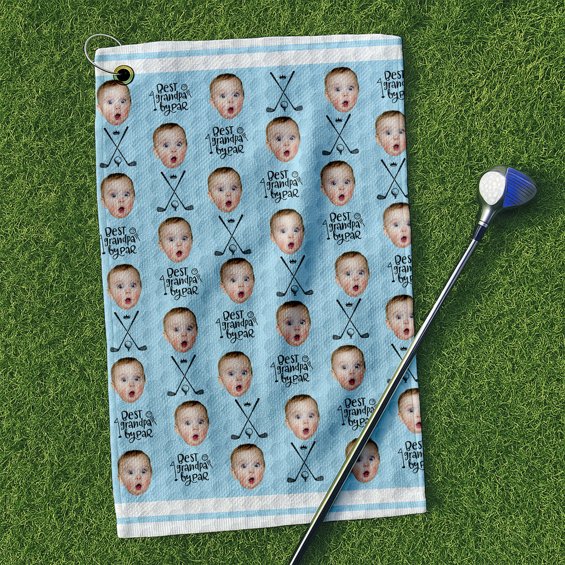 Custom Golf Towel With Kids Photo, Best Dad By Par Blue Golf Towel, Cool Golf Towels, Dad Golf Gift
