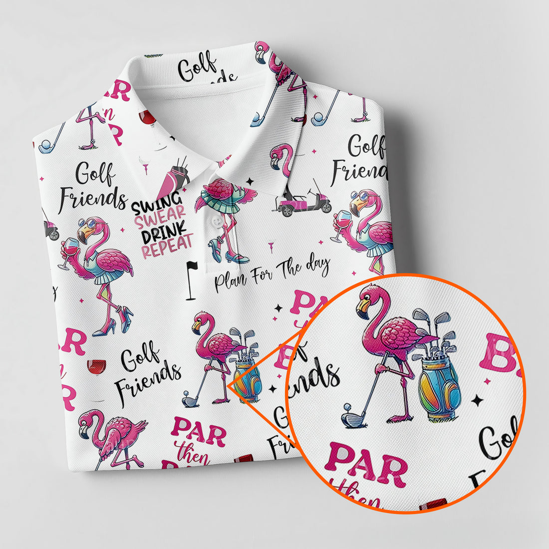 Par Then Bar Flamingo Womens Golf Polo Shirt, Golfing Apparel, Womens Golf Gifts