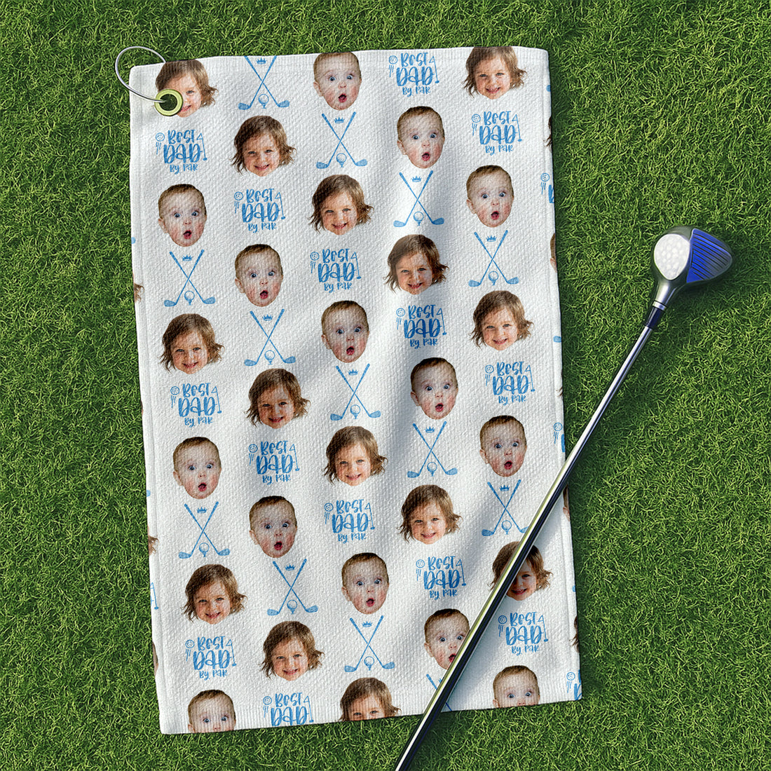 Best Dad By Par White Golf Towel, Custom Golf Towel With Kids Photo, Christmas Golf Gift