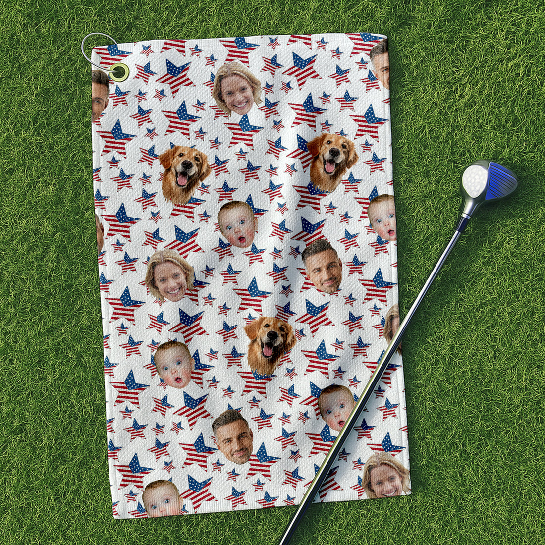 Custom Photo Microfiber Waffle Small Golf Towel, 4th Of July Star, Cool Golf Towel, Gift For Golfers