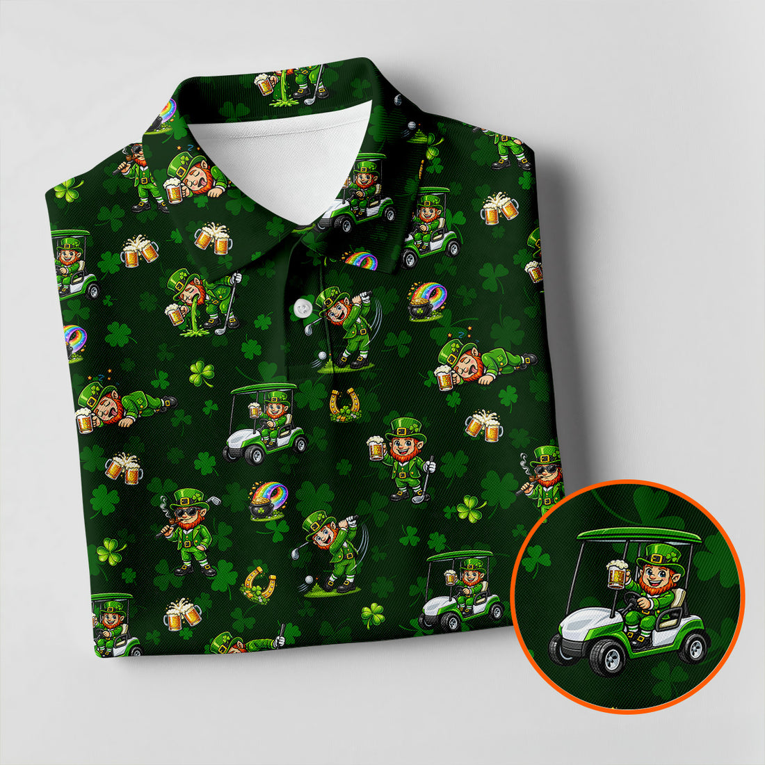 St Patrick's Day Golf Leprechaun Pose Shamrock Golf Shirt, Fun Golf Shirts For Men, Polo For Men