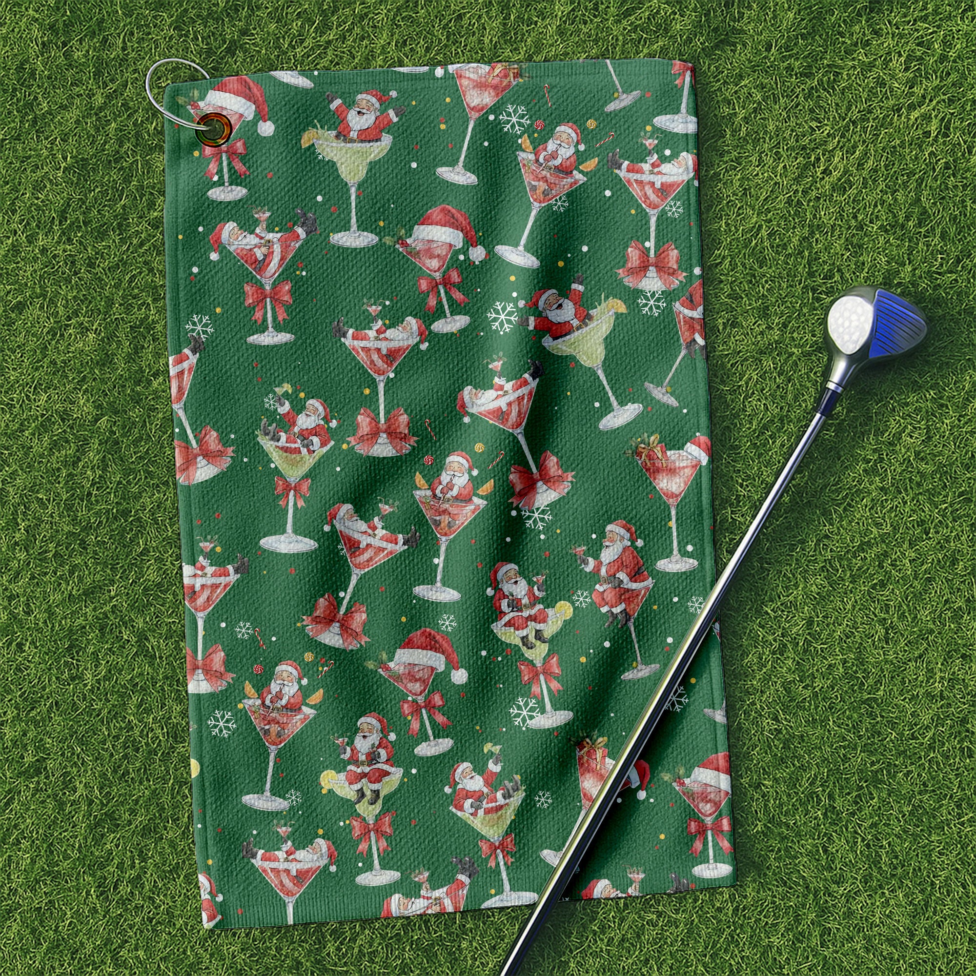 Santa Claus Margarita Christmas Golf Towels, Christmas Golf Gift