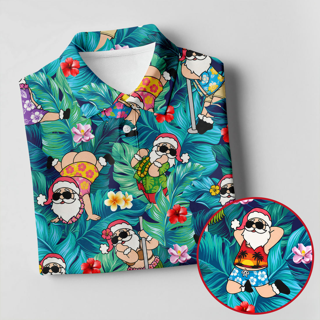 Funny Hula Santa Christmas Golf Shirt, Men's Golf Shirt, Hawaiian Golf Shirt, Printed Golf Shirts