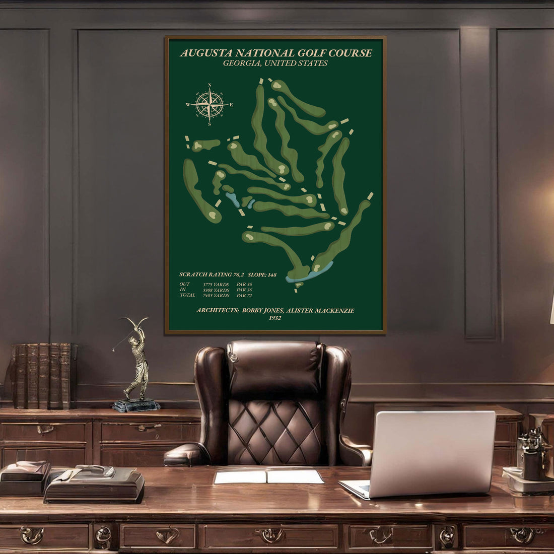 Custom Golf Course Map Canvas, Green Canvas Art Golf Decor, Gift For Golfer