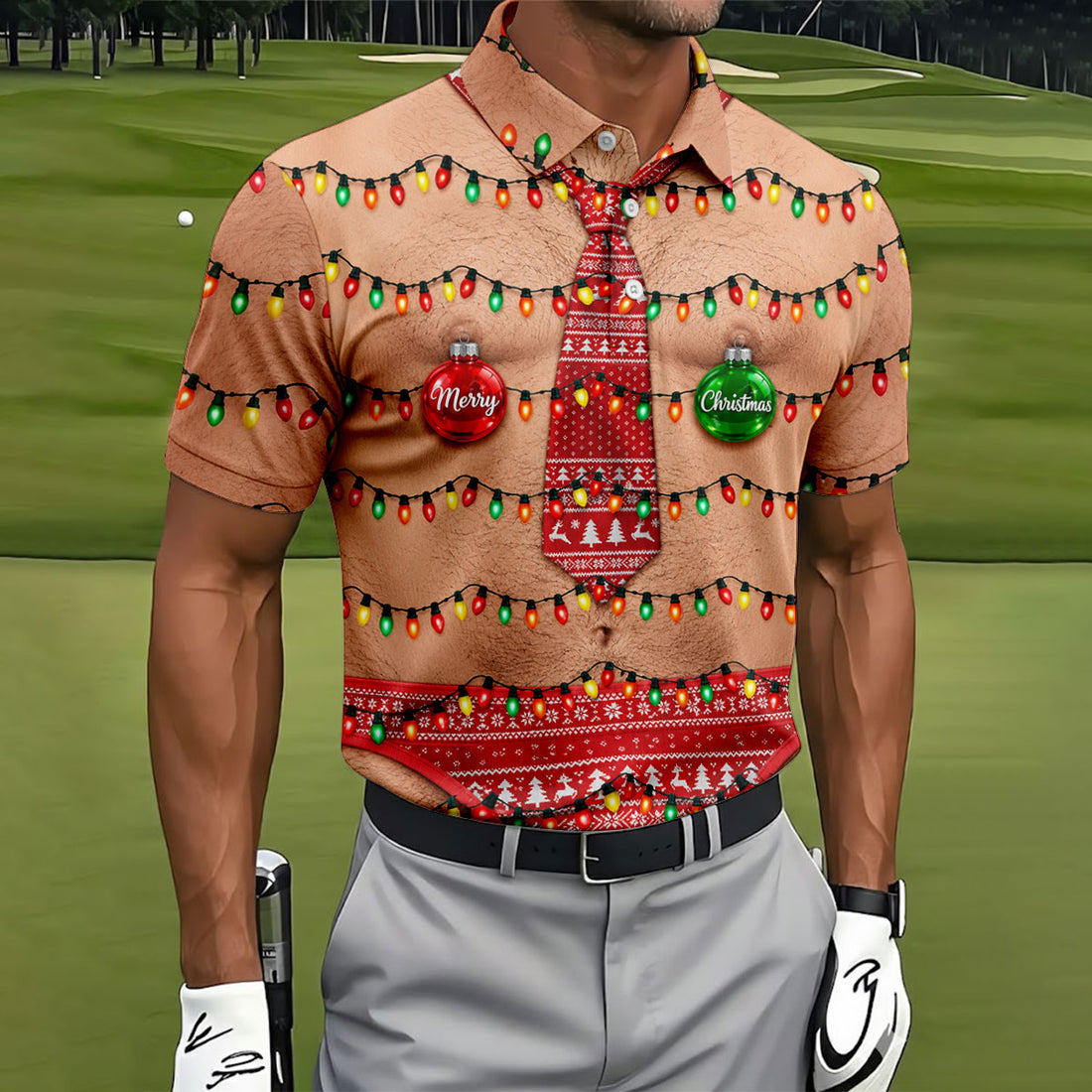 Merry Christmas Quote Tie Christmas Golf Shirt, Mens Golf Shirts, Polo Shirts For Men