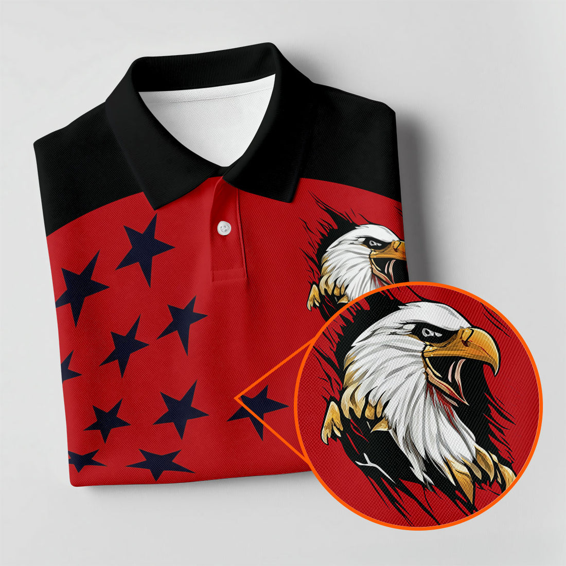 Patriotic Bald Eagle Men's Shirt, American Flag USA Freedom Golf Polo, 4th Of July Golf Shirt