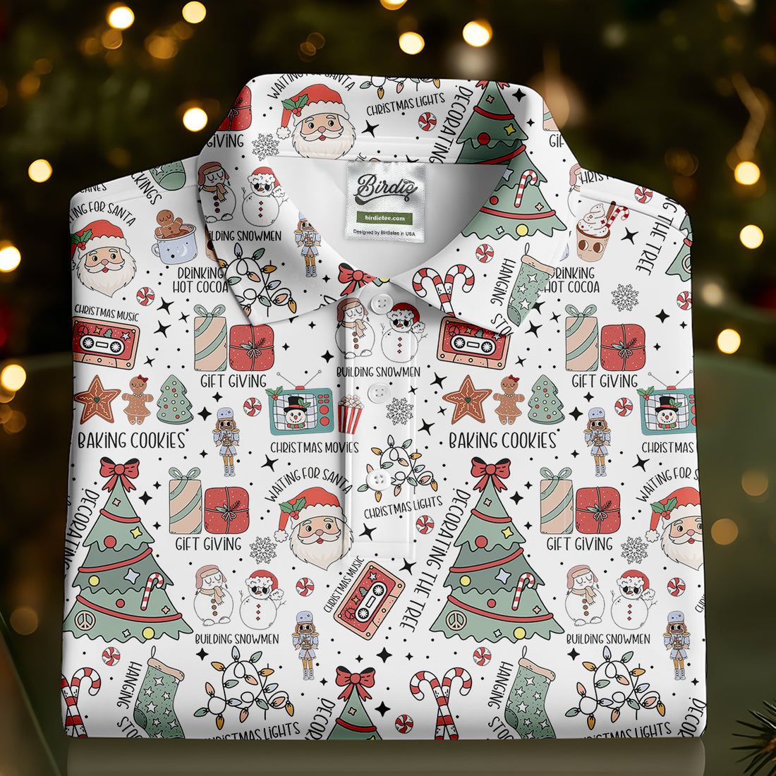 Tis The Season Santa Claus White Men's Golf Polo Shirts, Christmas Golf Shirt, Polo Shirts For Men