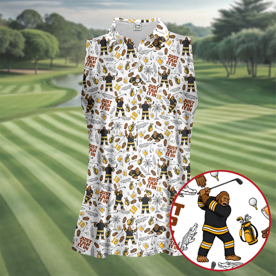 Funny Just Tap It In Bigfoot Golf Polo Shirt, Hawaiian Golf Shirt, Women's Golf Tops