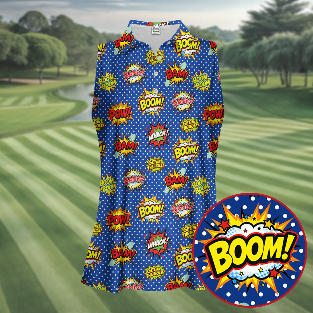 Funny Comic Pop Art Golf Shirt, Ladies Golf Shirts, Golf Tops For Women