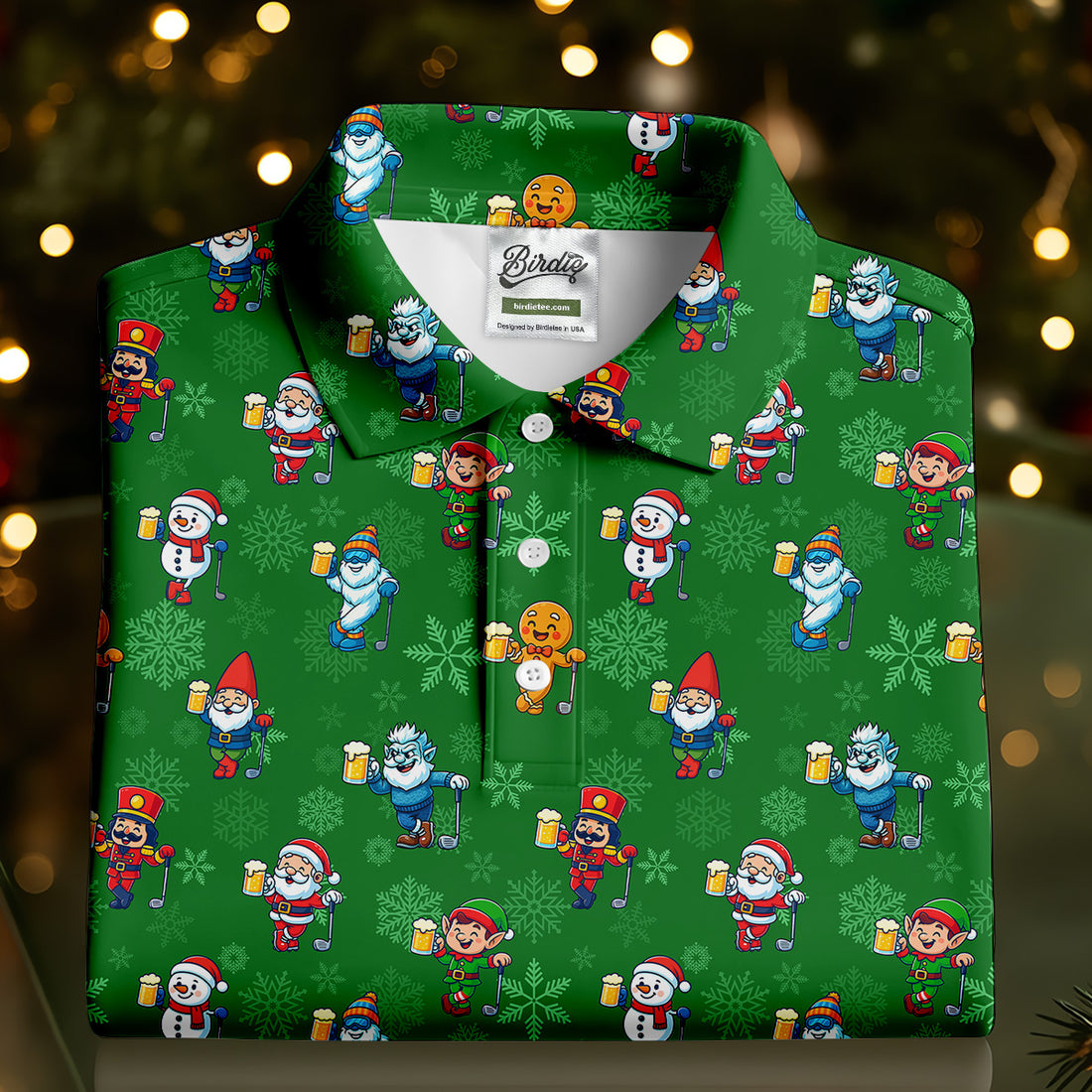 Christmas Characters Golf And Beer Green Women's Funny Golf Shirts, Christmas Golf Shirt, Polo Shirts For Women