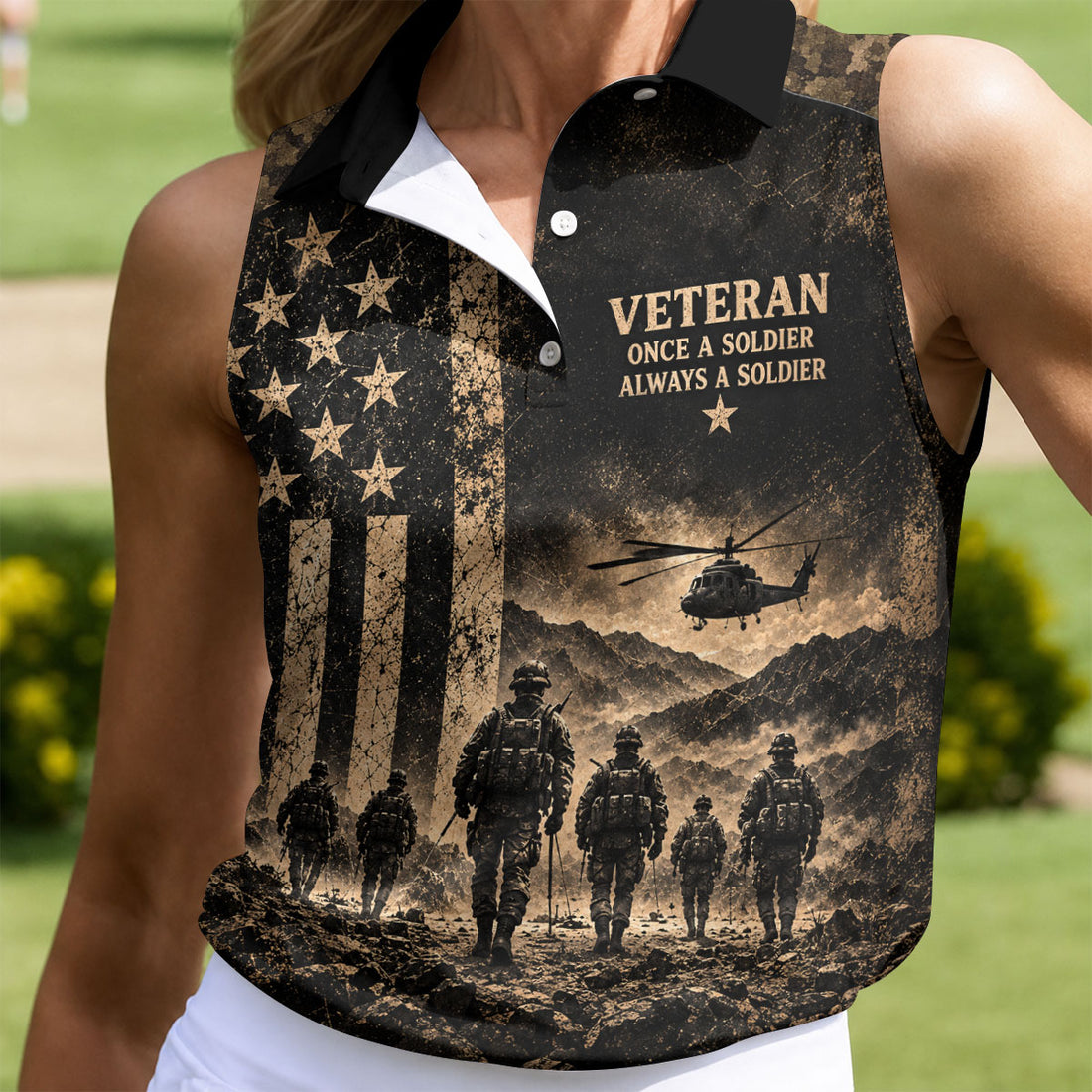 Once A Soldier Helicopter Golf Polo Shirt, Veterans Day Golf Shirt, Womens Golf Tops