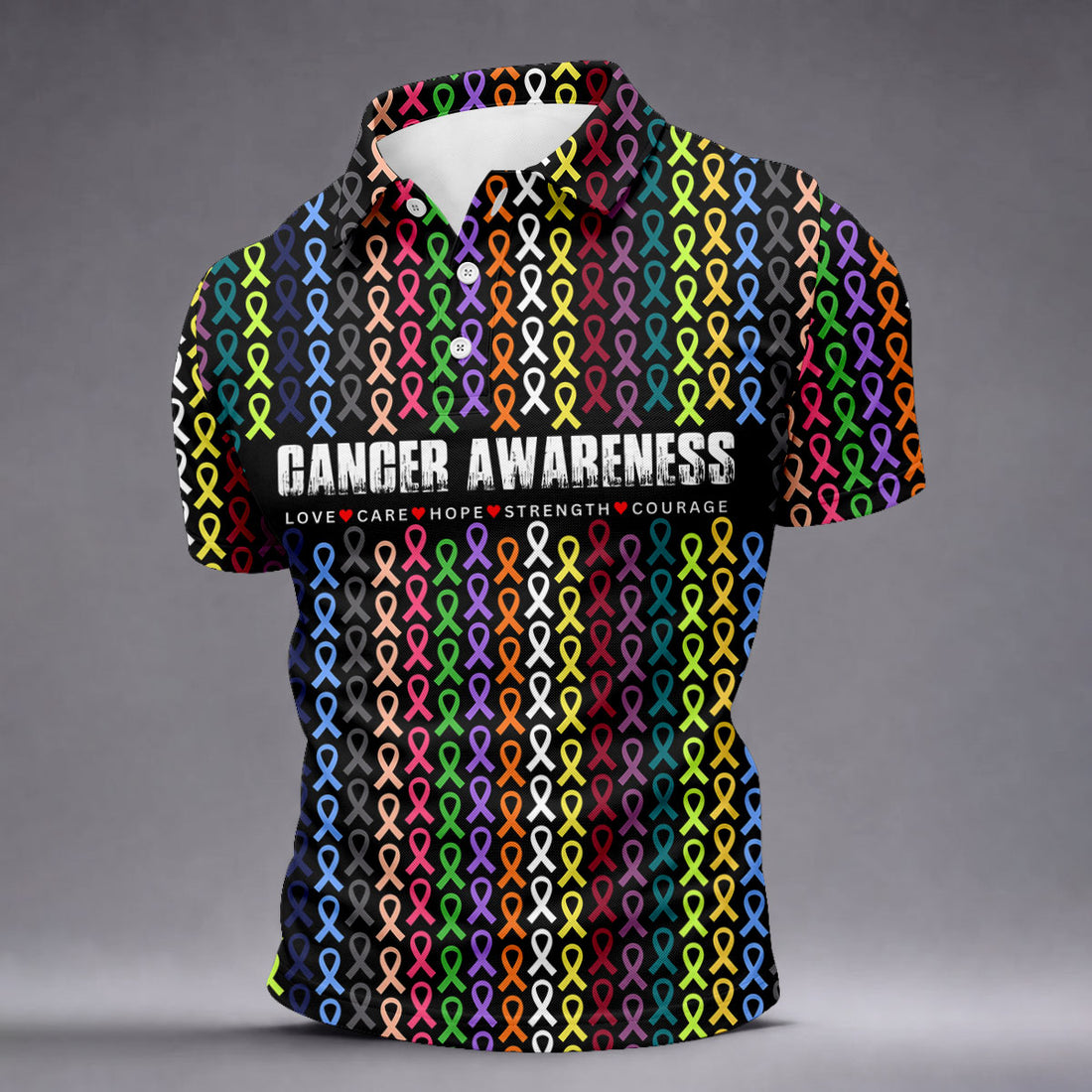 Multicolor Ribbon Cancer Awareness Polo Shirt, Men's Golf Shirt, Mens Golf Apparel
