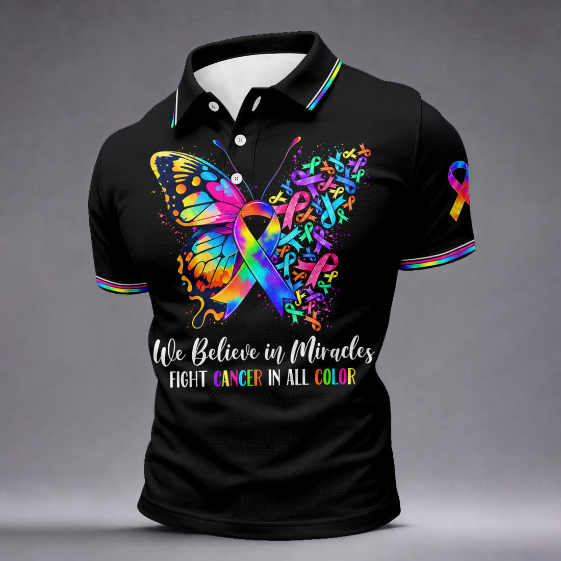 We Believe In Miracles Butterfly Cancer Polo Shirt, Mens Golf Polo, Golf Apparel For Men