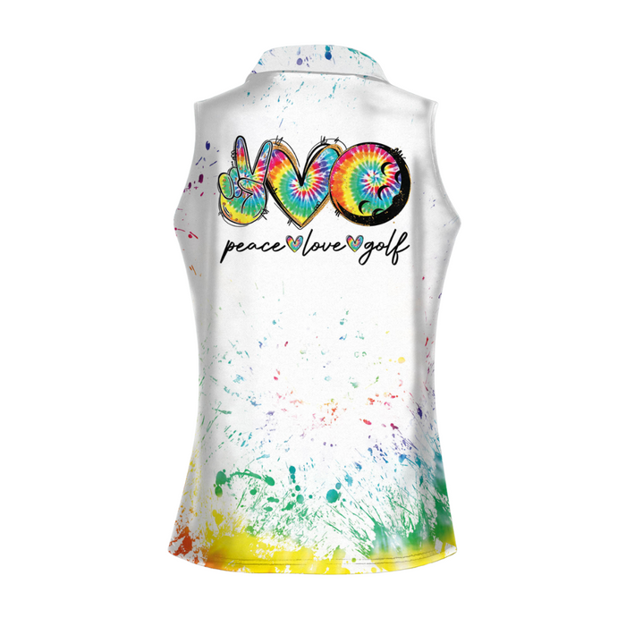 Peace Love Golf Girl Sleeveless Golf Shirt, Tie Dye Golf Shirts, Womens Golf Polo Shirts, Golf Gifts For Her