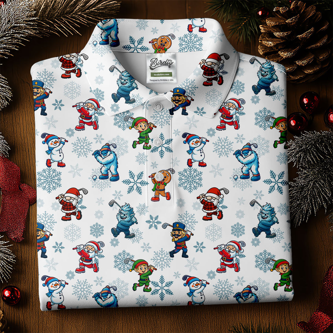 Christmas Characters Golf Pose Men's Funny Golf Shirts, Christmas Golf Shirt, Polo Shirts For Men