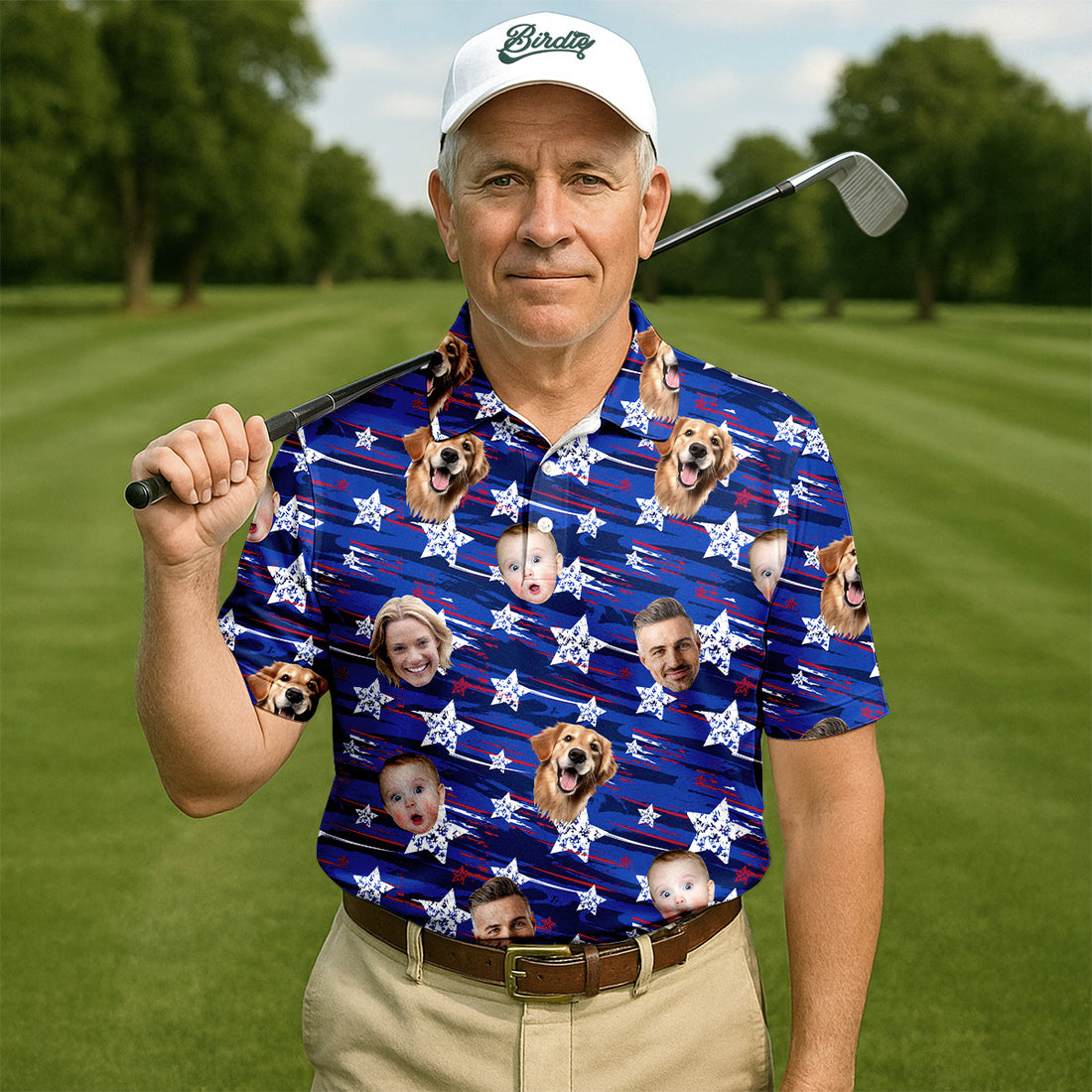 Independence Day Custom Shirts With Faces, Patriotic Golf Shirt, Men's Golf Polo Shirt, USA Golf Shirt