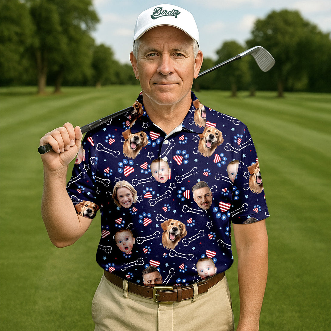 USA Custom Shirts With Faces, Men's Golf Polo Shirt, Men's 4th Of July Shirts, USA Golf Shirt