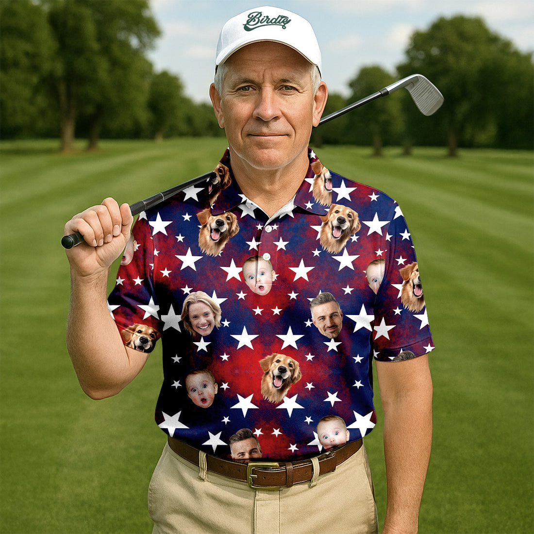 American Flag Personalized Face Shirts, Men's Golf Polo Shirt, Patriotic Golf Polo Shirt, 4th Of July Shirt, Dad Golf Gift