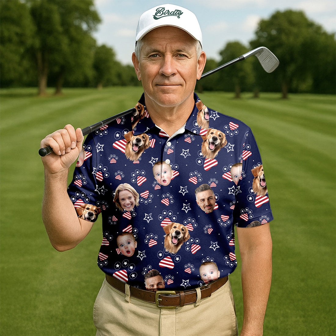 Custom Face Shirts, Men's Golf Polo Shirt, Mens Patriotic Golf Shirts, 4th Of July Shirt, USA Golf Shirt